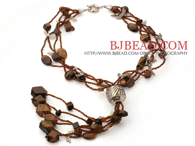Assorted Tiger Eye Stone Y Shape tassel Necklace
