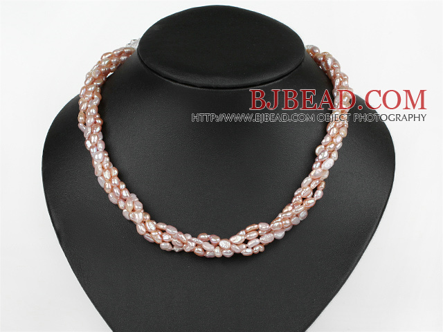 Classic Design Four Strands Purple Freshwater Pearl and White Crystal Necklace