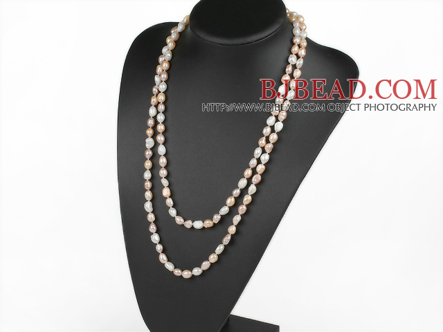 Long Style White Pink Purple Color Freshwater Pearl Beaded Necklace