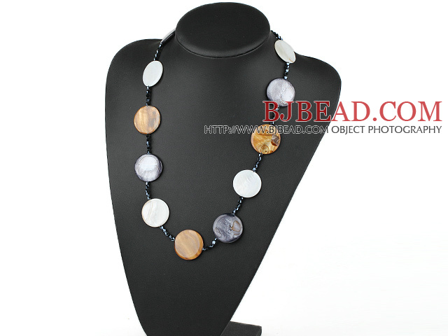 party jewerly white pearl roun shell crystal necklace with lobster clasp