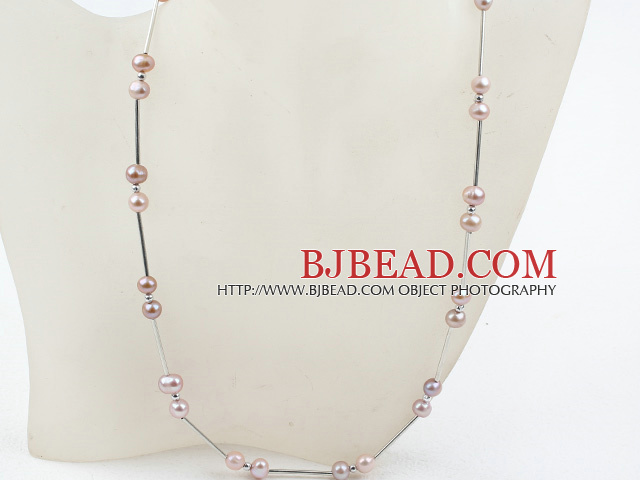 Classic Design Purple Freshwater Pearl Tin Cup Necklace with Lobster Clasp