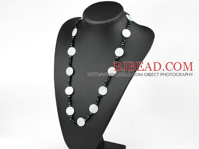 wonderful black crystal and white shell necklace