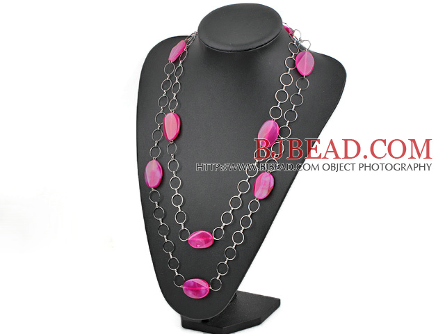 vogue party jewerly pink agate necklace with metal loops