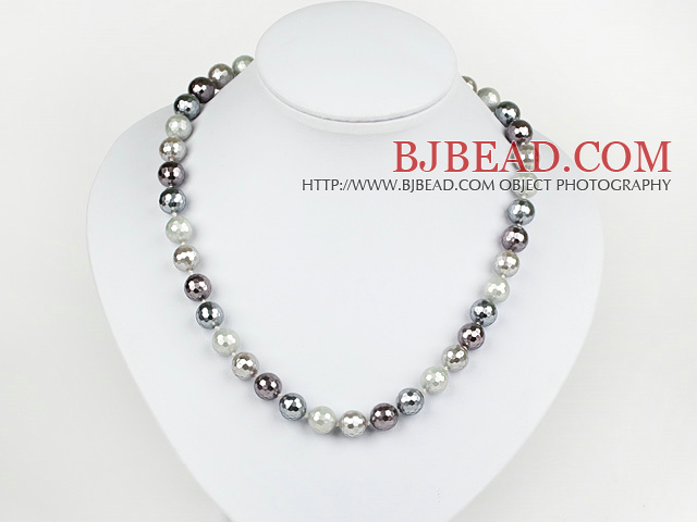 Clssic Design 10mm Faceted Black Round Four Different Color Seashell Beaded Necklace