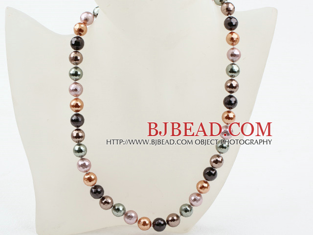 Clssic Design 12mm Faceted Round Assorted Five Different Color Seashell Beaded Necklace
