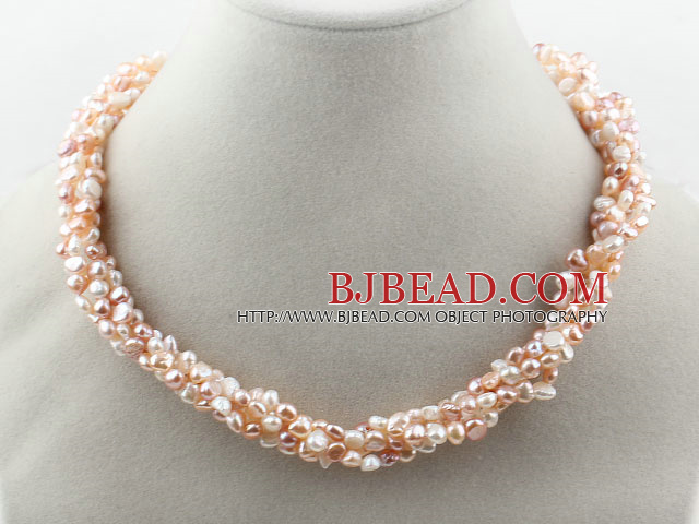 Assorted 3-4mm Pink Series Freshwater Pearl Twisted Necklace