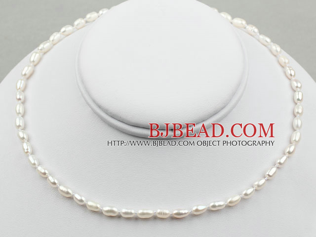 3-4mm Rice Shape White Freshwater Pearl Necklace