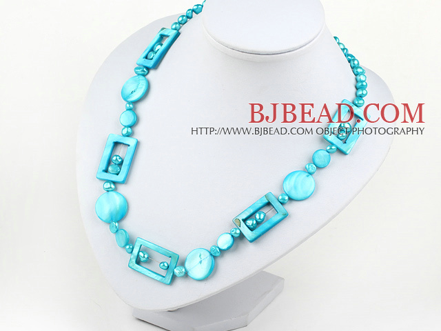 fashion style blue pearl and shell necklace
