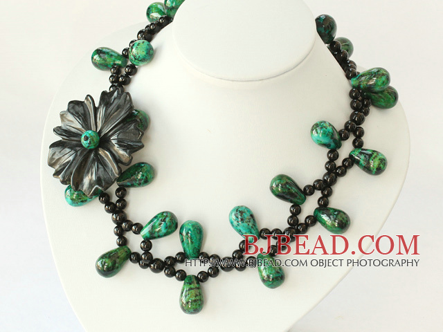 18 inches black agate and phoenix stone flower necklace with moonlight clasp