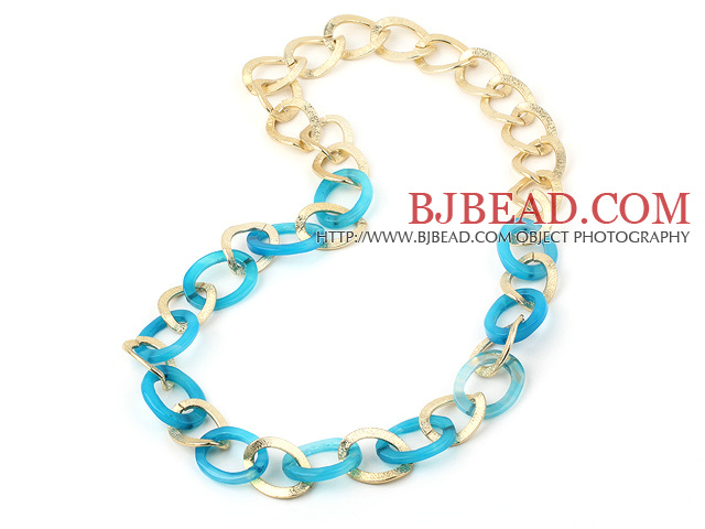 metal jewelry fahsion long style blue agate necklace