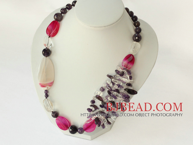 amethyst and pink agate necklace with lobster clasp