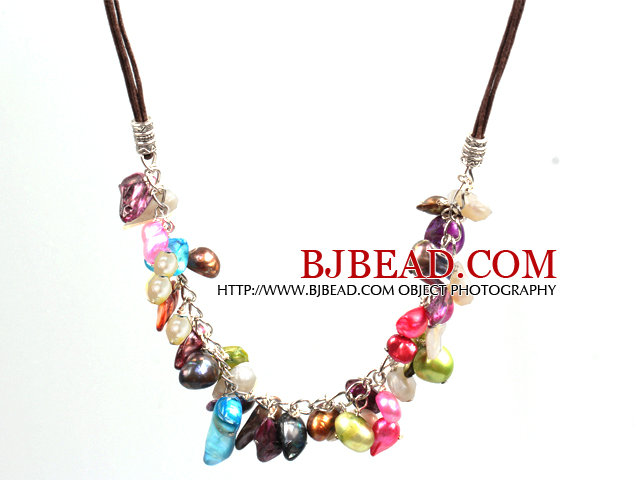New Arrival Multi Color Teeth Shape Pearl Necklace with Lobster Clasp