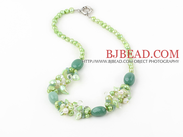 17.5 inches pearl crystal and turquoise necklace with moonlight clasp