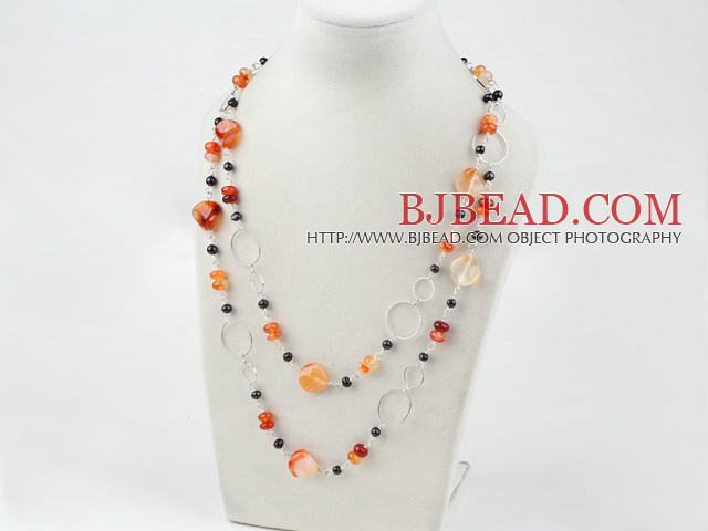 black pearl and natural agate long sytle fashion necklace