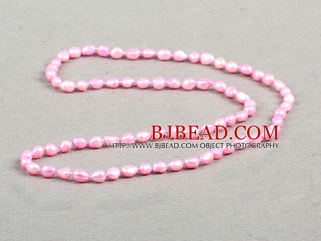 Simple Fashion Long Style Natural Bright Pink Baroque Pearl Necklace