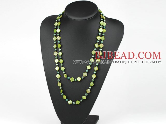 51 inches dark green pearl shell logn style necklace