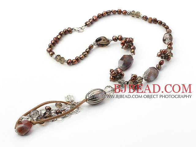 dyed pearl crystal and gray agate necklace with lobster clasp