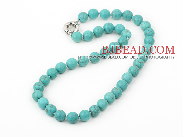 17.5 inches 10mm blue turquoise beaded necklace with moonlight clasp