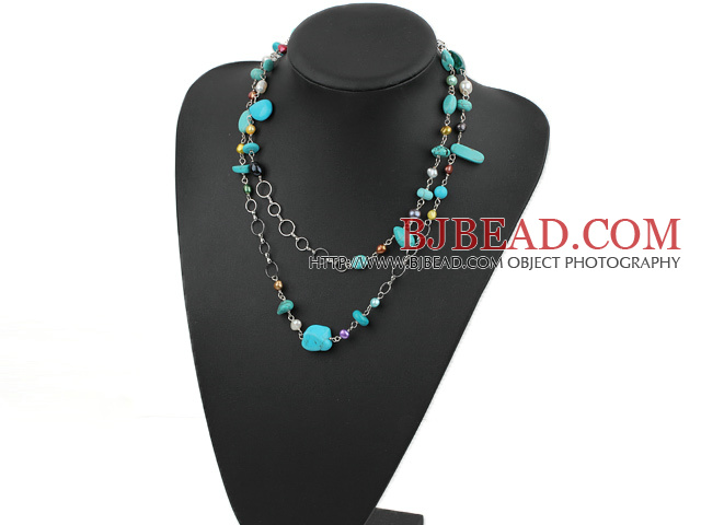 fashion long style pearl and turquoise necklace