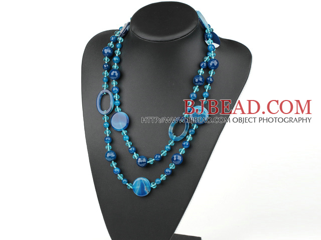 blue crystal and agate long style necklace