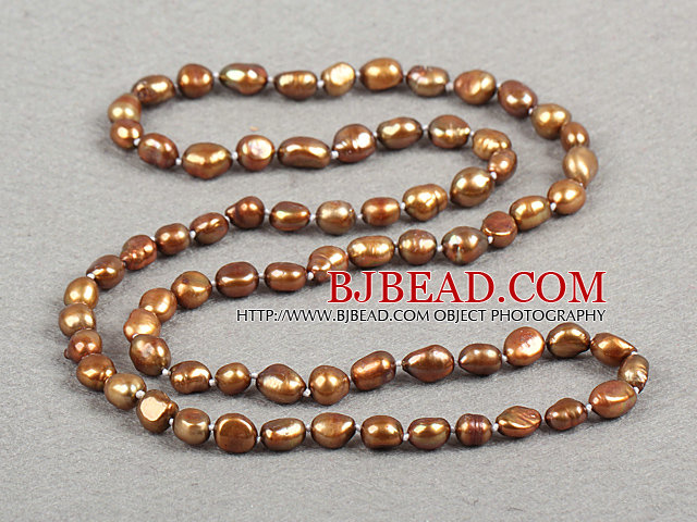 Simple Fashion Long Style Natural Deep Brown Baroque Pearl Necklace