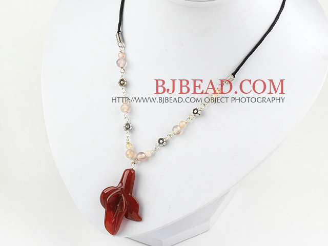 simple and fashion natural trumpet flower agate necklace with extendable chain