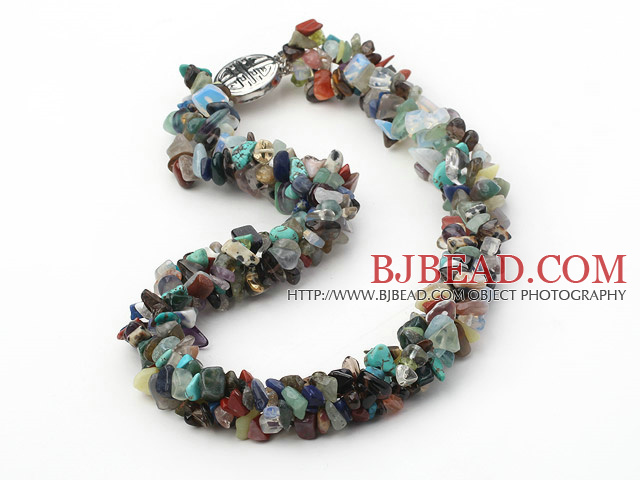 18.5 inches 3 strand multi colored stone necklace