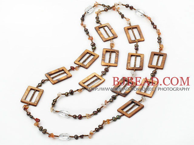 trendy long style natural agate pearl shell necklace