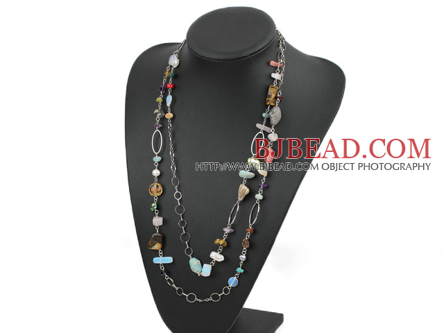 fashion long style dyed pearl and crystal necklace