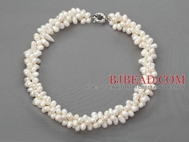 3 strand natural white 6-7mm drilled pearl necklace with moonlight clasp
