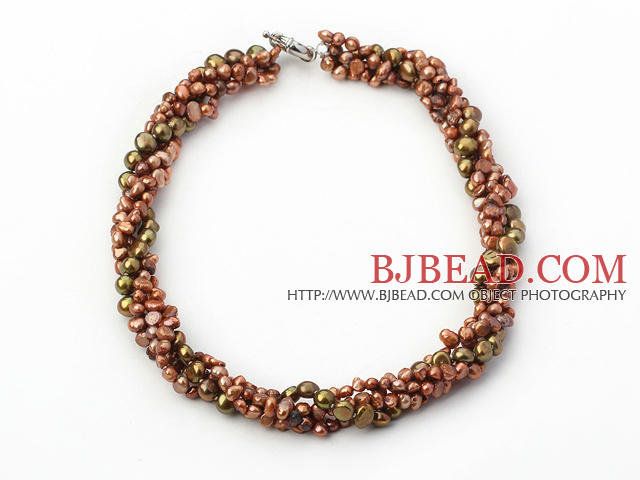 18.5 inches 4-strand dyed brown pearl necklace with moonlight clasp