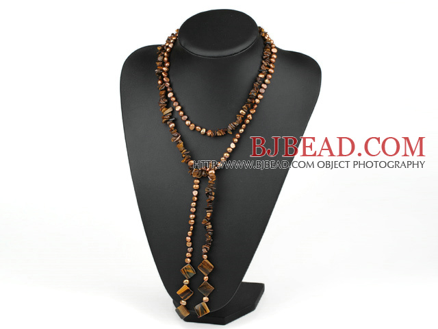 51 inches pearl and tiger's eye long style necklace