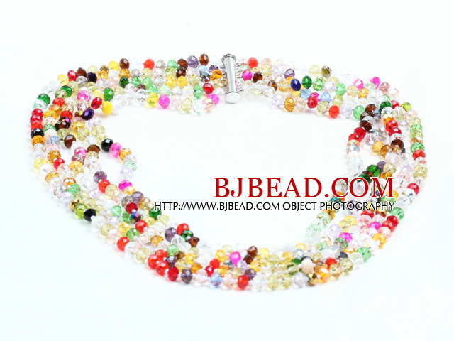 Beautiful Summer Style Five Strands Multi Color Crystal Party Necklace