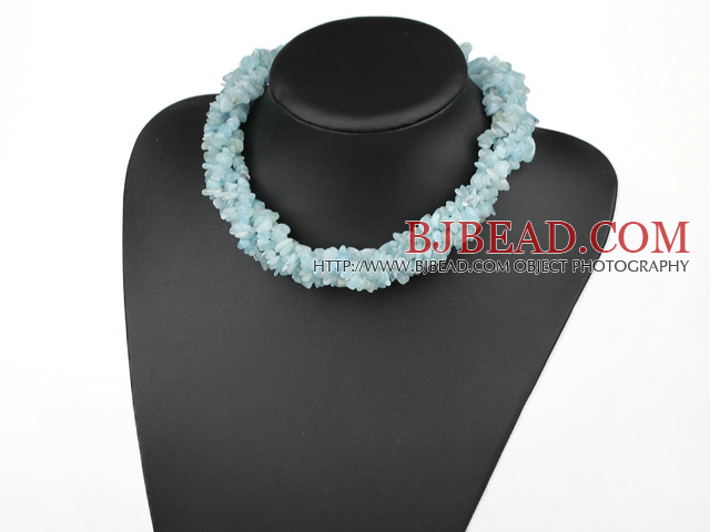 aquamarine chips long style necklace