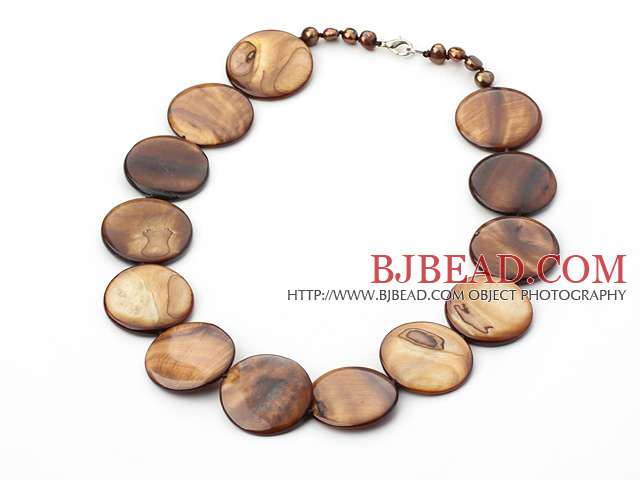 17.5 inches brown pearl shell necklace with lobster clasp
