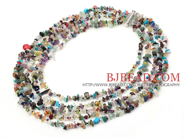 multi strand seven colored stone necklace with slide clasp