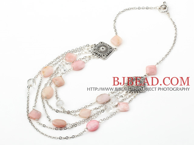 Pink Opal Necklace with Metal Chain