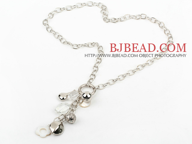 31.5 inches crystal and shell necklace with metal chain