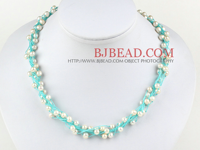 18 inches 4-5mm white pearl crystal with lobster clasp