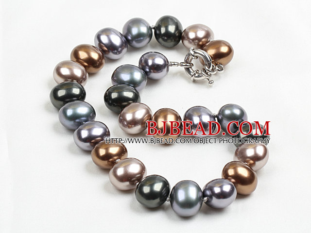 Chunky Big Potato Shape Gray Black Color Sea Shell Beads Necklace with Moonlight Clasp