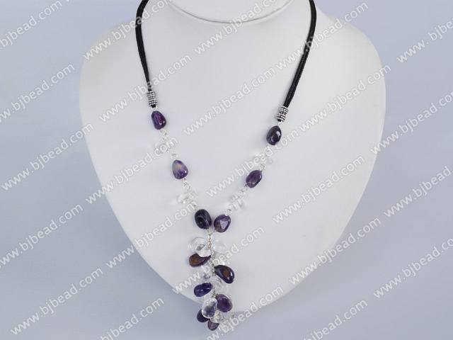 17.5 inches amethyst and white crystal necklace with lobster clasp
