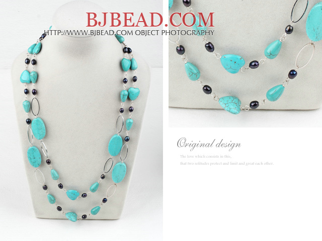 fashion long style black pearl turquoise necklace