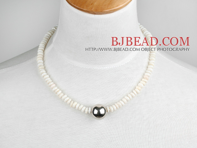 17.5 inches 7-8mm white shell necklace with heart toggle clasp