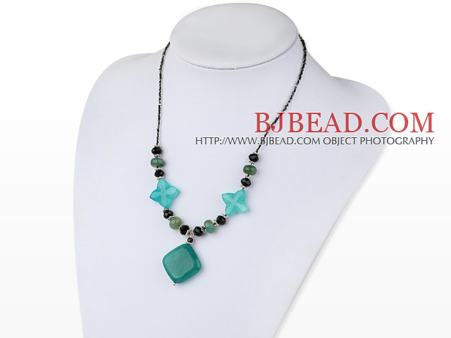 black crystal and blue jade necklace