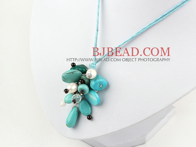pearl crystal and turquoise necklace
