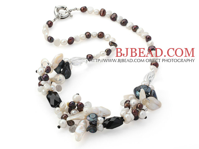 18 inches black and white pearl crystal necklace with moonlight clasp