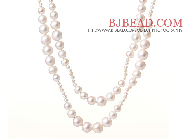 Elegant Long Fashion Style Natural White Freshwater Pearl Beads Necklace