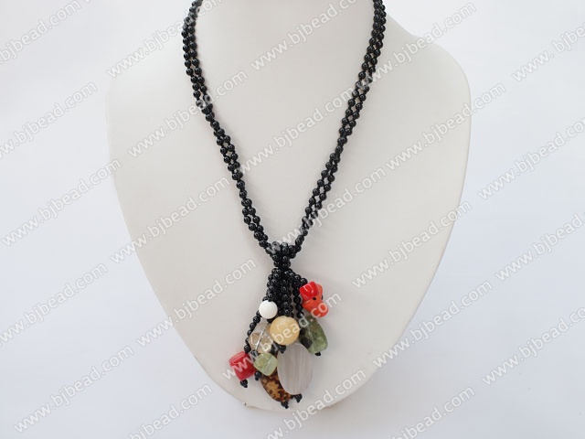 fashion double strand black agate and multi color stone necklace