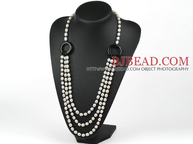 fashion pearl and black agate necklace with moonlight clasp