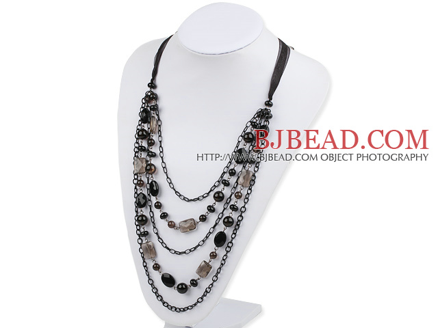 fashion crystal and balck agate necklace